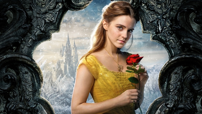 castle, Disney, flower, rose, love, 5K, cinema, Emma Watson, film, blonde, movie, hana, girl, Beauty and the Beast