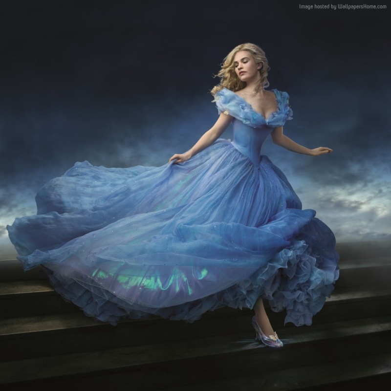 Cinderella, Lily James, 2015, movie, 480P, romantic, blonde, Ella, fog, film, blue dress, Richard Madden, Prince Charming, Helena Bonham Carter, The Fairy