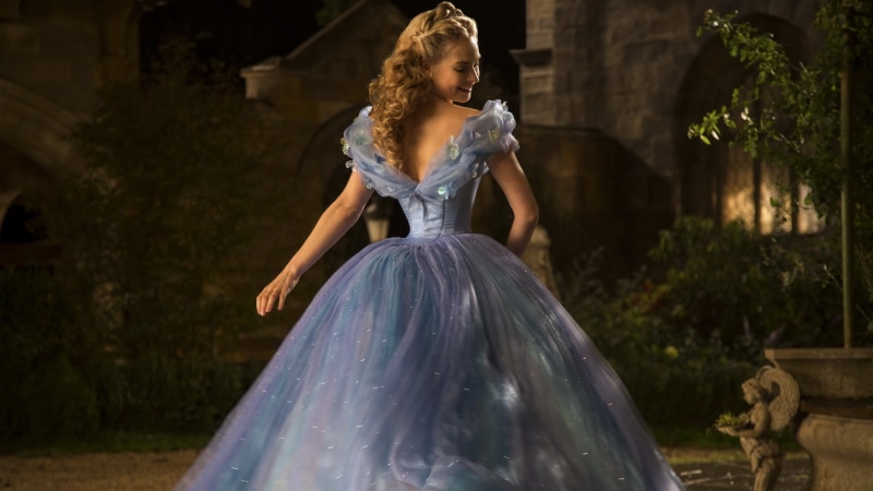 film, woman, blonde, sleeveless, Richard Madden, Lily James, Helena Bonham Carter, fog, Cinderella, wearing, Best Movies of 2015, blue, romantic, The Fairy Godmother