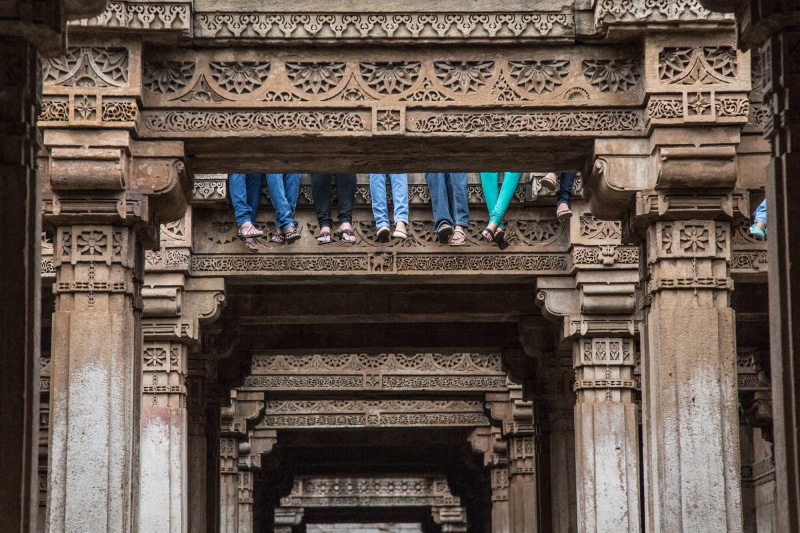 tourism, carving - craft product, design, the past, carving, famous Place, historical, pattern, ancient civilization, adalaj, culture, ancient, step, low angle view