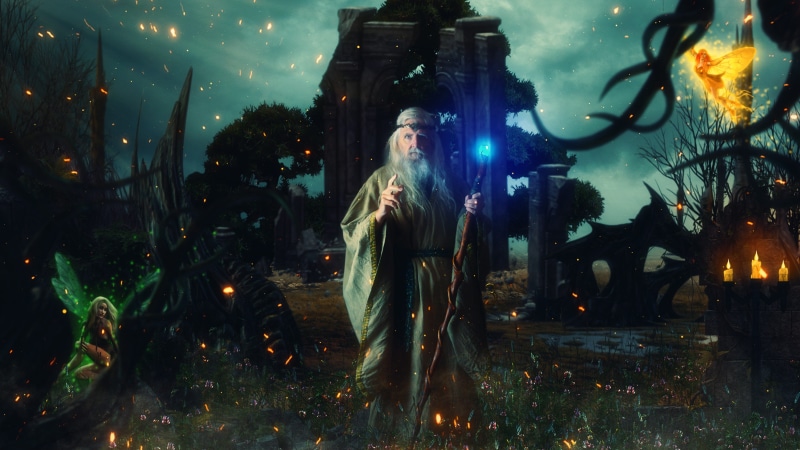 standing, magic, looking up, casual clothing, looking, full length, druid, contemplation, women, leisure activity, real people, lifestyles, outdoors, night