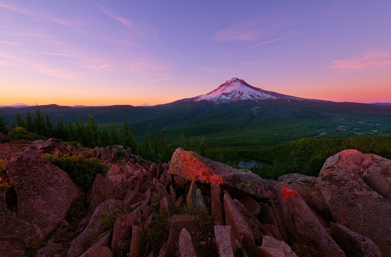 stones, Stratovolcano, USA, 1080P, forest, Oregon, mountain, Mount Hood, sunset, summer, light