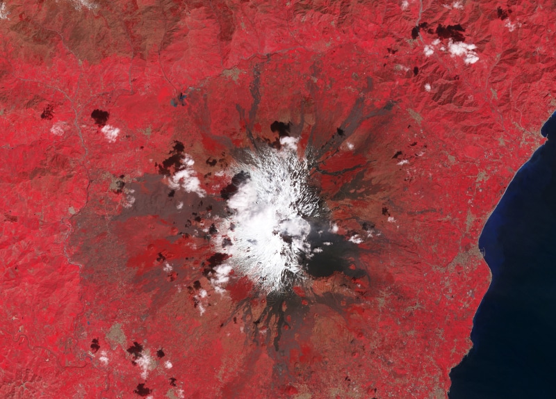 Stratovolcano, Sicily, Italy, Mount Etna, Satellite image, NASA, 2K