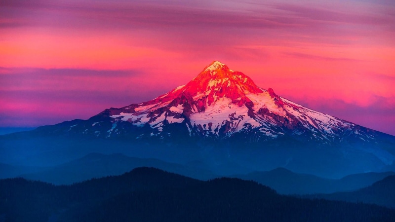 stratovolcano, beauty in nature, no people, volcano, mountain range, scenics - nature, cloud, landscape, mountain, mountain peak, winter, 1080P, sunset