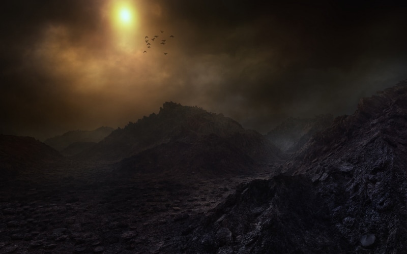 flying, birds, dark, solid, environment, mountain range, non-urban scene, rock, digital, clouds, outdoors, scenics - nature, night, sky, rock - object