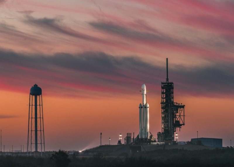 Launching Pad, Rocket, Technology, Falcon Heavy, Sunset, SpaceX, 2K