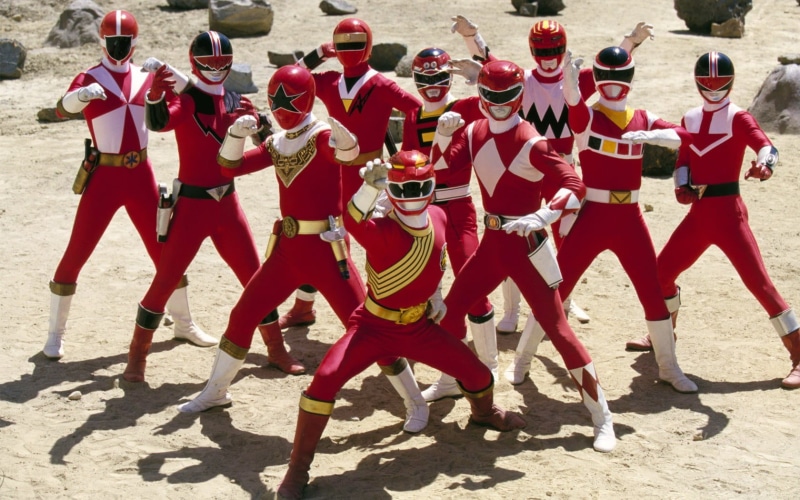 clothing, land, festival, celebration, sunlight, Mighty Morphin Power Rangers, group, shadow, crowd, in a row, performance, 720P, outdoors, nature, red