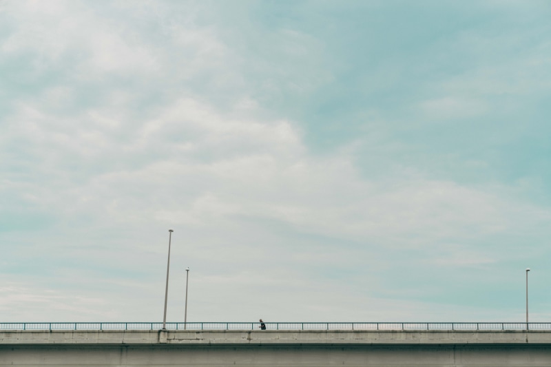 street light, cloudy, bridge, beauty in nature, low angle view, suspension, lamp, white, no people, scenics - nature, light, bridge - man made structure