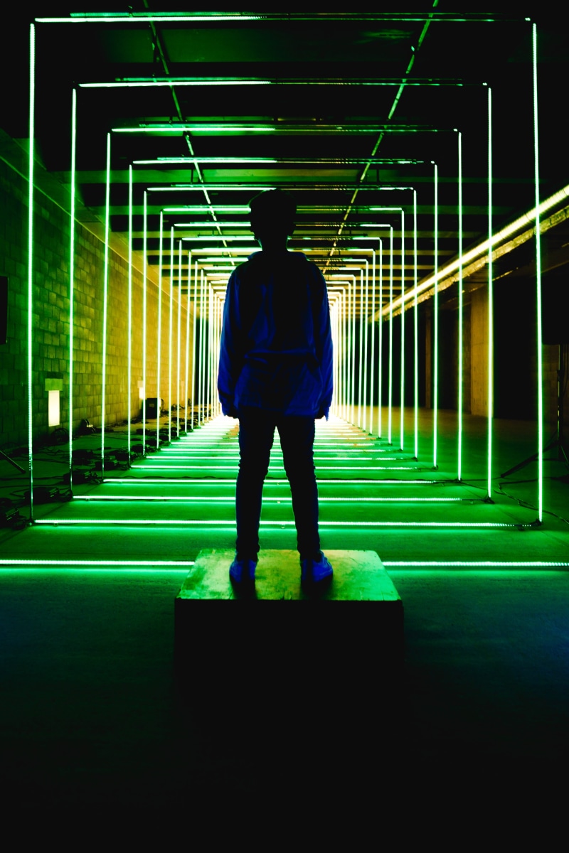 clothing, symmetrical, night, sport, front view, 5K, symmetry, built structure, leisure activity, artsy, casual clothing, conceptual, tunnel vision, real people