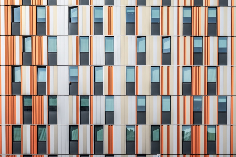 5K, backgrounds, building, multi colored, design, Symmetrical, day, large group of objects, Hotel, built structure, collection, shape, side by side, building exterior