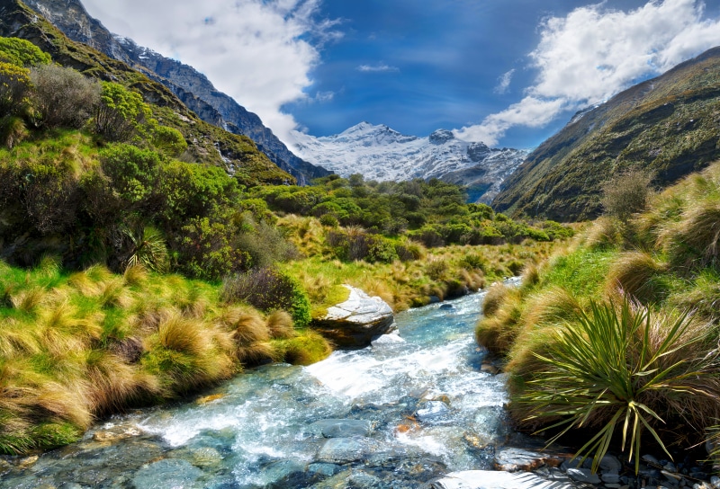 day, Burn, aurora  hdr, mountain, landscape, water, forest, green, river, nature, outdoors, sky, green mountain, time, summer, scenics, 8K, cloudy, New Zealand