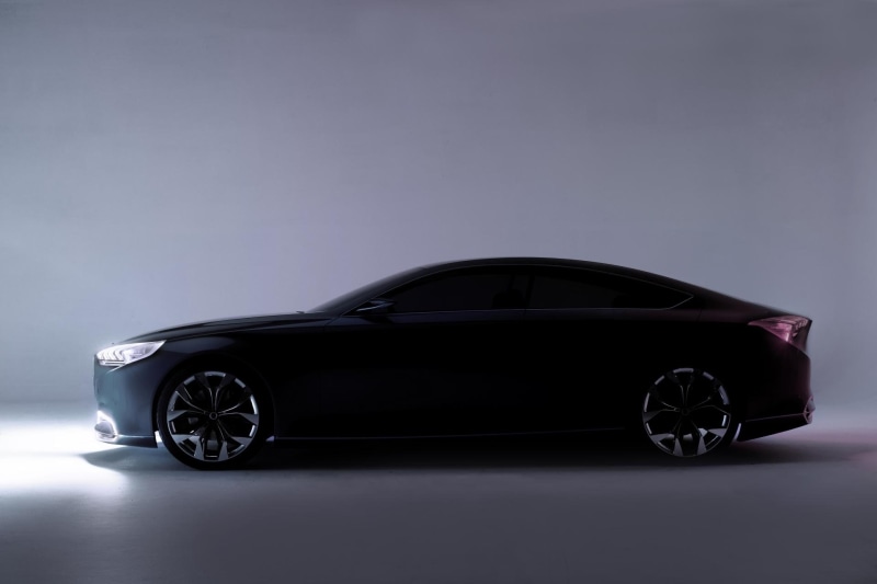genesis, retro styled, no people, concept, indoors, 1080P, sports car, motor vehicle, hyundai, side view, gray, wheel, transportation, mode of transportation
