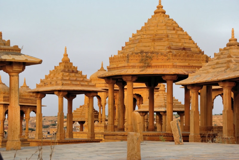 India, maharajah, cultures, the past, building, tourism, buddhism, sky, yellow sandstone, architecture, belief, no people, pagoda, asia, ancient civilization