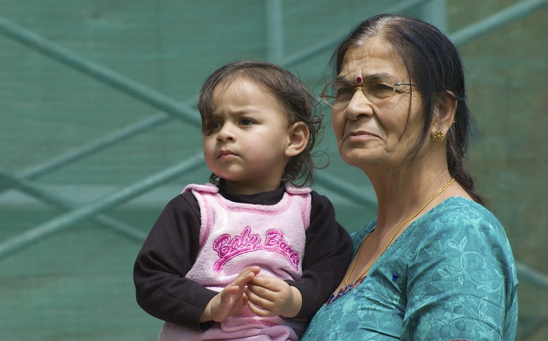 family with one child, care, girl, grandma, grandparents, parent, bindi, family, grandchild, portrait, girls, east indian, toddler, generation, females