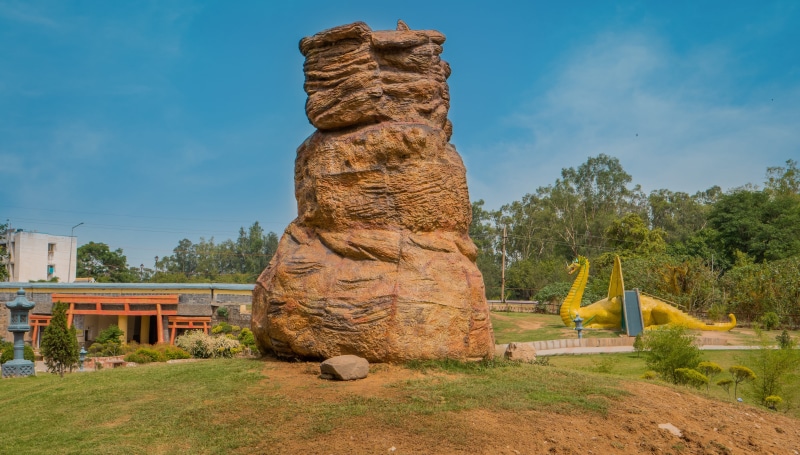 solid, architecture, field, plant, nature, rock, land, season, branch, chandigarh, park, cloud - sky, japanese tower, sculpture, trees, travel, day, japan