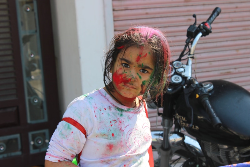 children, leisure activity, lifestyles, festival, real people, smile, childhood, standing, looking at camera, patiala, portrait, day, 5K, girls, front view