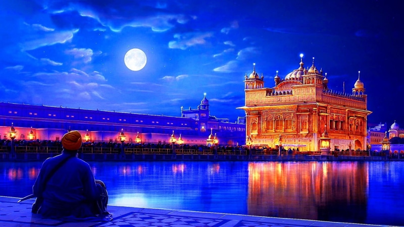 1080P, travel destinations, built structure, city, temple, golden temple, night life, nature, outdoors, night, place of worship, full moon, architecture