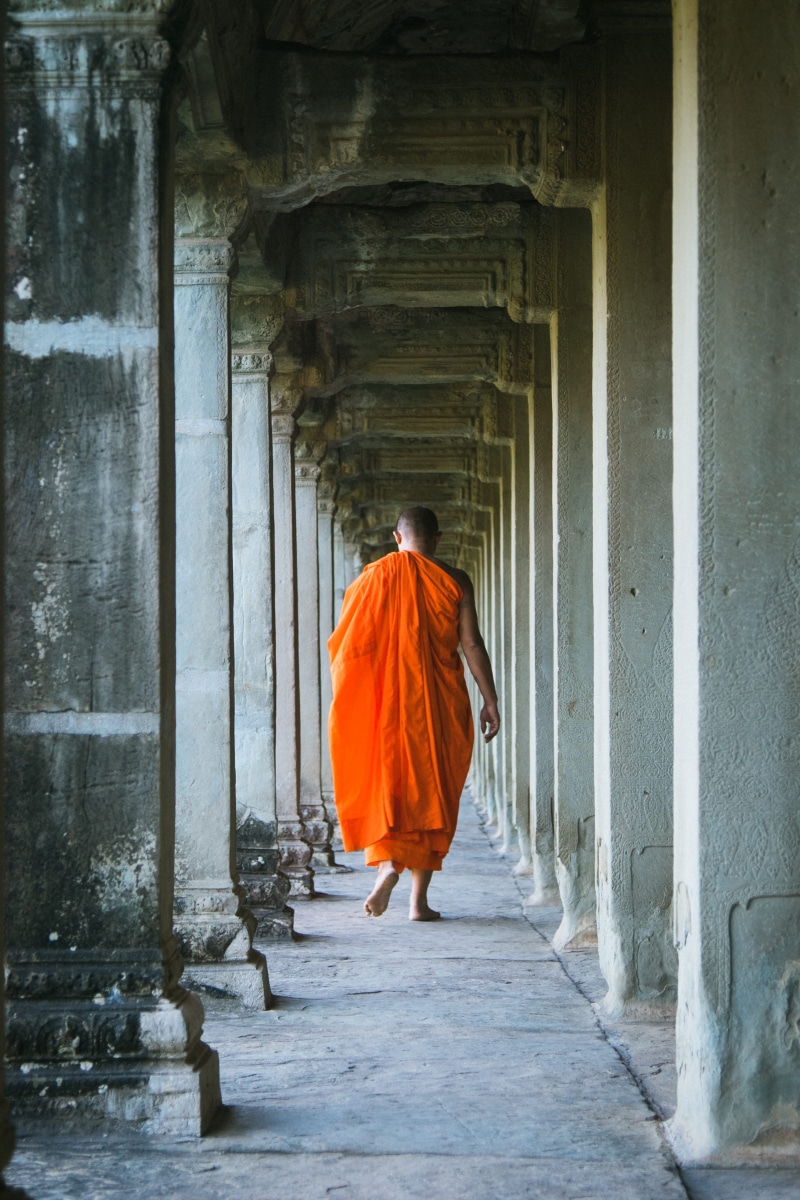 orange color, angkor wat, 5K, peace, buddha, robe, siemreap, building, people, built structure, traditional clothing, temple, outdoors, full length, architecture