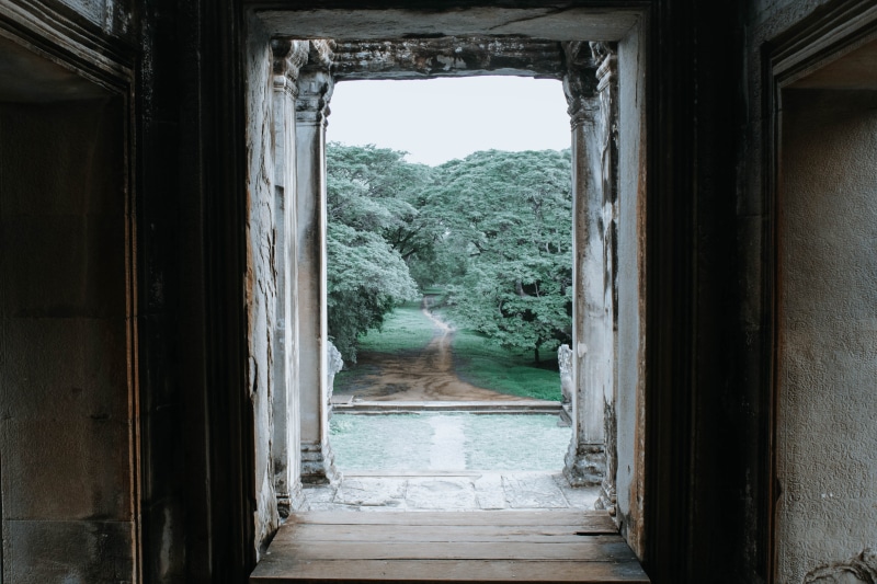 archway, no people, path, angkor wat, open, 5K, building, cambodia, indoors, trees, day, krong siem reap, door, deterioration, doorway, house, temple