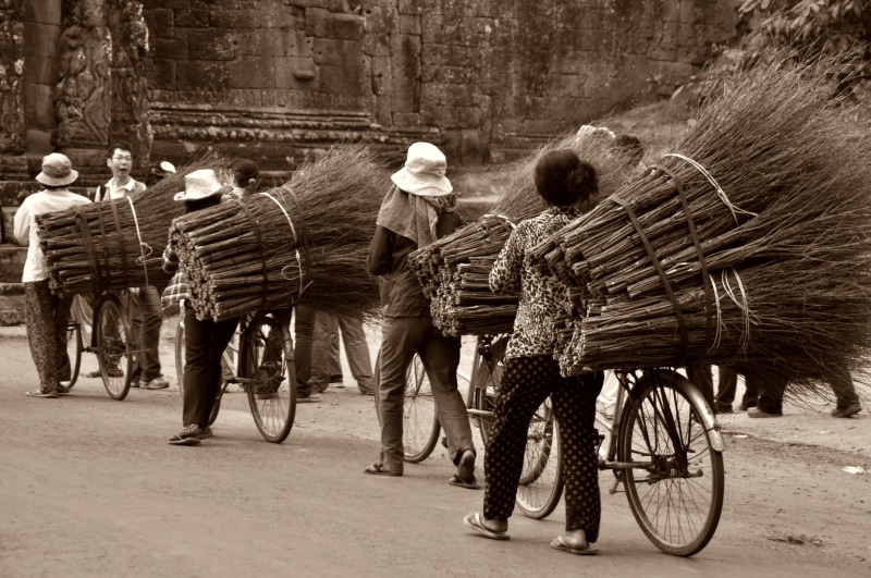 photography, khmer, city, outdoors, rear view, men, full length, temple complex, angkor, historically, brooms, effort, asia, temple, unesco world heritage