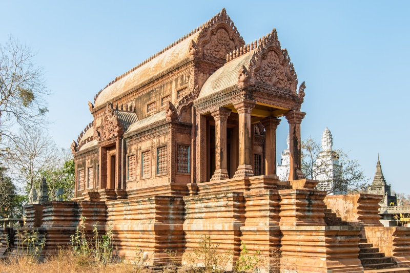 kampong cham, day, building exterior, sky, nature, concrete, 5K, khmer, tree, built structure, cambodia, travel, old, old ruin, outdoors, blue, travel destinations