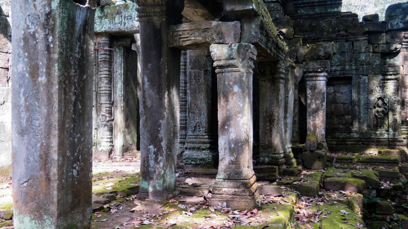 outdoors, photo, ruined, weathered, cultures, preah khan, built structure, marcel Siem, buddhism, old Ruin, place of worship, decline, columns, run-down