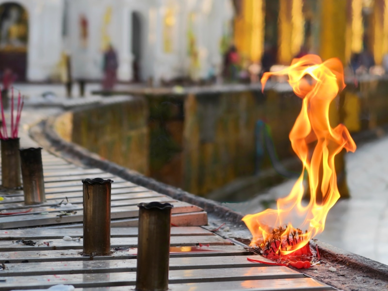 shrine, nature, red candle, spirituality, buddhism, orange color, burn, spiritual, 4K, pagoda, outdoors, candle, buddhist, fire, myanmar, burma, belief