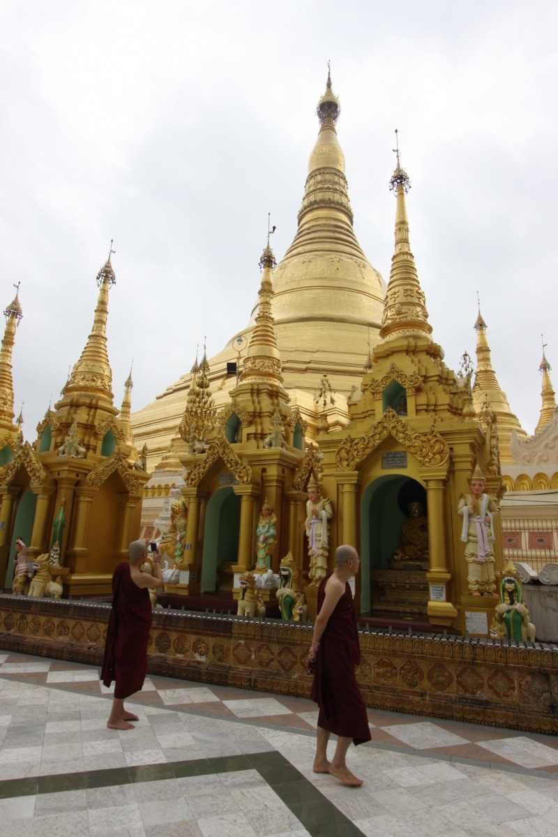 outdoors, monks, place of worship, myanmar, real people, built structure, architecture, lifestyles, belief, sky, nature, women, spirituality, walking, shwedagon