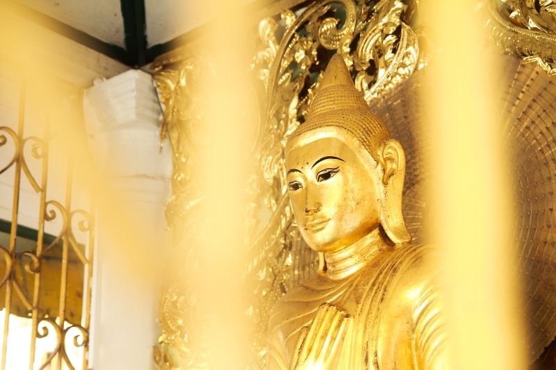 belief, gold, indoors, idol, myanmar, sculpture, rangoon, representation, buddha, shwedagon, spirituality, pagoda, art and craft, travel, burma, place of worship