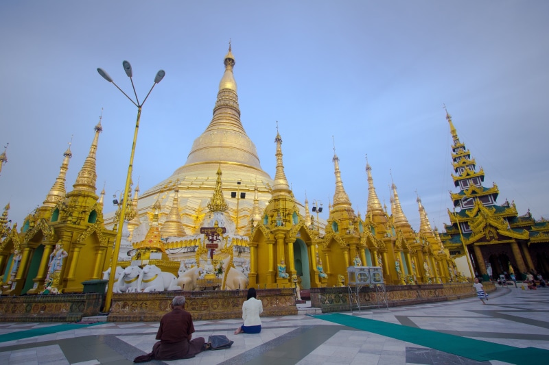 real people, nature, architecture, myanmar, outdoors, built structure, sky, buddhism, yangon-myanmar, gold colored, 4K, building exterior, buddha, spirituality