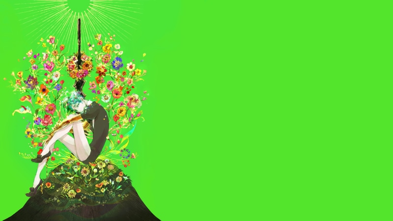 indoors, Phos (Houseki no Kuni), 4K, multi colored, plant, flowering plant, people, Houseki no kuni, flower, green background, studio shot, bouquet, flower arrangement