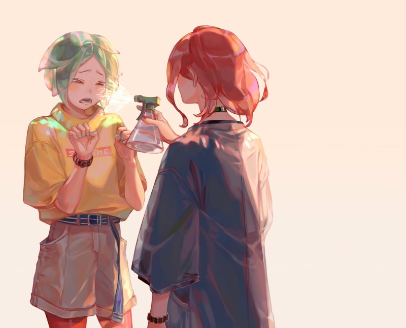 male likeness, three quarter length, helmet, government, people, women, holding, two people, Houseki no kuni , 1080P, girls, togetherness, studio shot