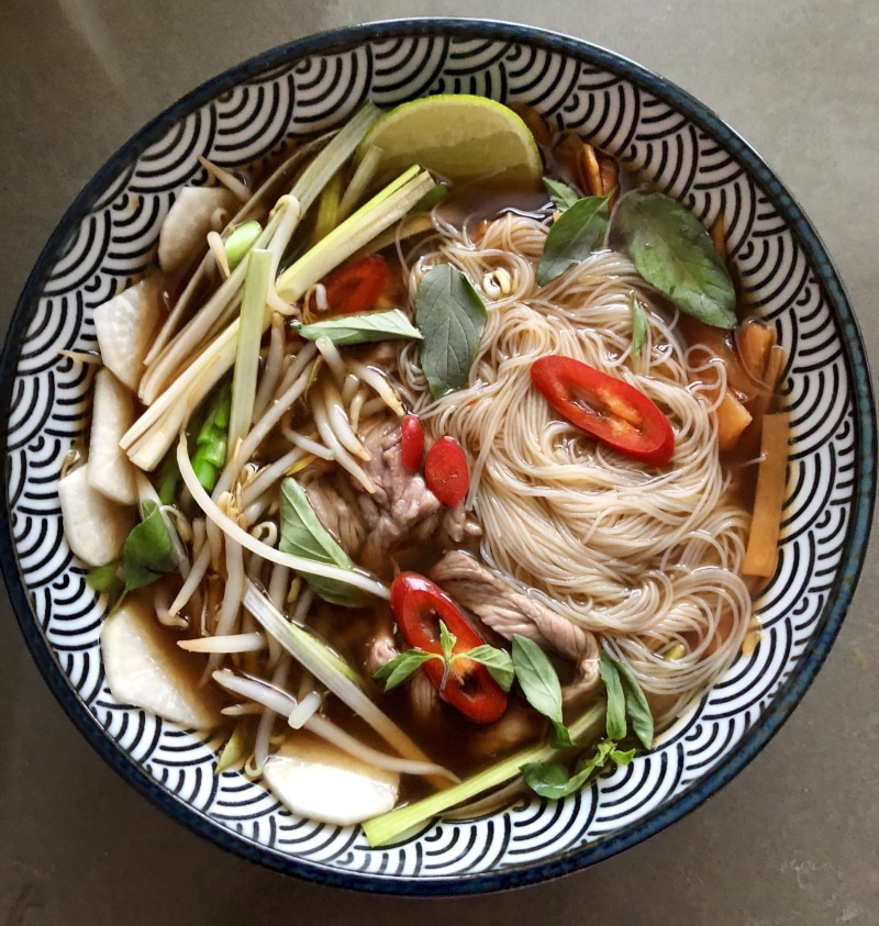 studio shot, italian food, food, chopsticks, garnish, ready-to-eat, wellbeing, beef, pho, healthy eating, directly above, 39 olivier rd, no people, noodle soup
