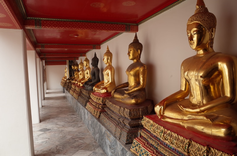 no people, building, idol, male likeness, art and craft, creativity, gold colored, buddhism, built structure, buddha, place of worship, wat pho " the reclining buddha "wat pho"