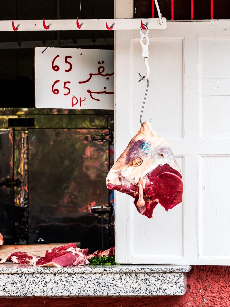 morocco, container, day, sale, close-up, beef, sign, communication, food and drink, indoors, marrakesh, blood, red, freshness, meat, hanging, no people