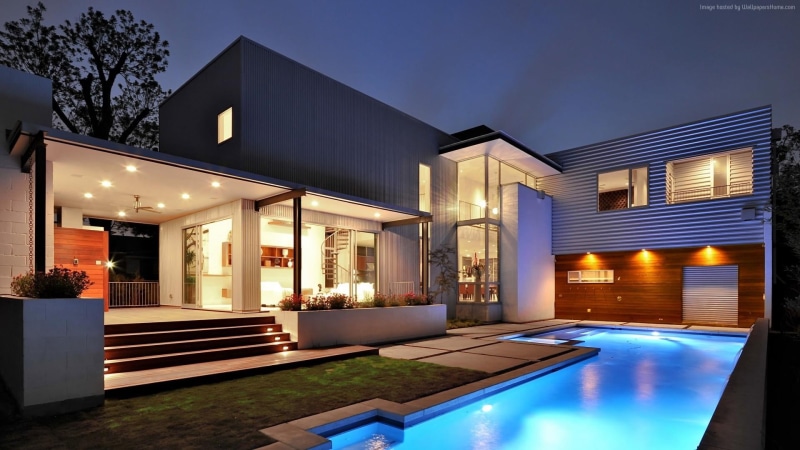 luxury, swimming pool, pool, life, 1080P, built structure, modern, night, nature, dusk, outdoors, illuminated, lighting equipment, no people, window, house