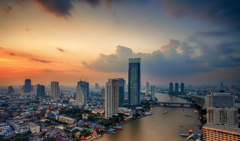 5K, perspective thailand thai bangkok city river landscape sky building architecture clouds town