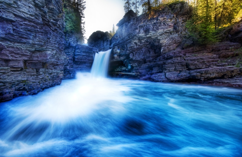 blue, Glacial, best, Photos, Shot, wet, gray rock, formations, Mood, blue  water, cold, atmosphere, leaved, trees, scenics, stream, glacier  national  park