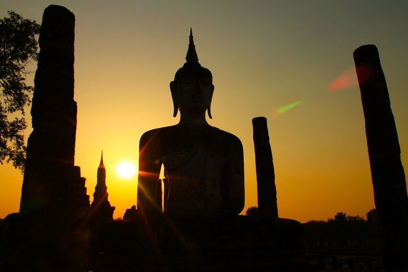 dawn, statue, thailand, male likeness, art and craft, outdoors, human representation, idol, ancient civilization, place of worship, sculpture, ruined, built structure