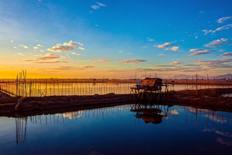 water, hue, cloud - sky, lagoon, scenics - nature, nautical vessel, beauty in nature, dawn, nature, architecture, blue, no people, built structure, sky
