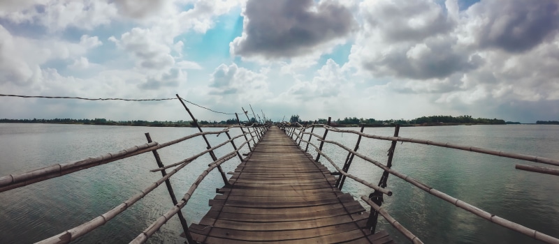 footbridge, discover, bridge, vietnam, tranquility, outdoors, river, nature, road, railing, long, lagoon, wood, 5K, through, beauty in nature, sky, water