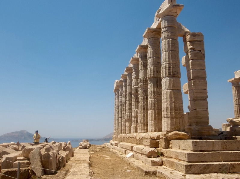 sky, nature, architecture, architectural column, land, day, archaeology, built structure, tourism, solid, building exterior, travel, Temple Of Poseidon