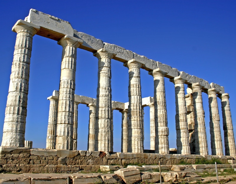greece, architectural Column, 2K, no people, greek Culture, poseidon, run-down, ancient, ruined, clear sky, roman, stone Material, colonnade, built structure