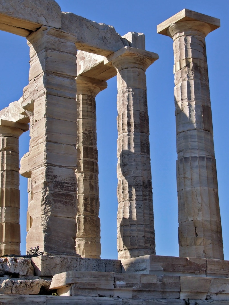 the past, broken, columns, ruins, temple, deterioration, greece, stone structure, historical, colonnade, architectural column, bad condition, monument