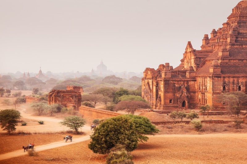 road, temples, dust, Photo Of Dhammayangyi Temple, dry, the sky, Horse cart, Myanmar, 1080P, Bagan
