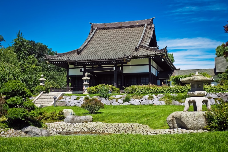 place of worship, house, grass, culture, building, spirituality, building exterior, temple, no people, shinto, belief, outdoors, travel, asia, day, lawn