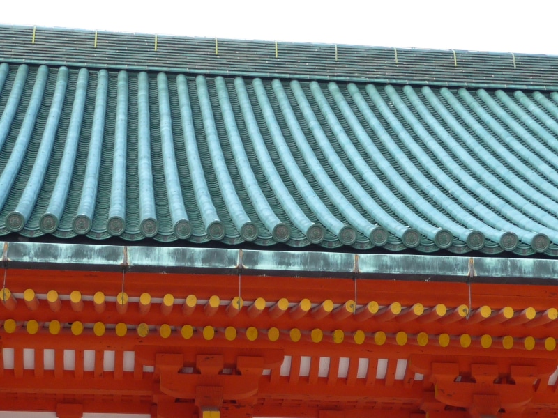blue, roof, repetition, clear sky, no people, architecture And Buildings, in a row, nature, sunlight, city, day, Heian Jingu, close-up, building Exterior