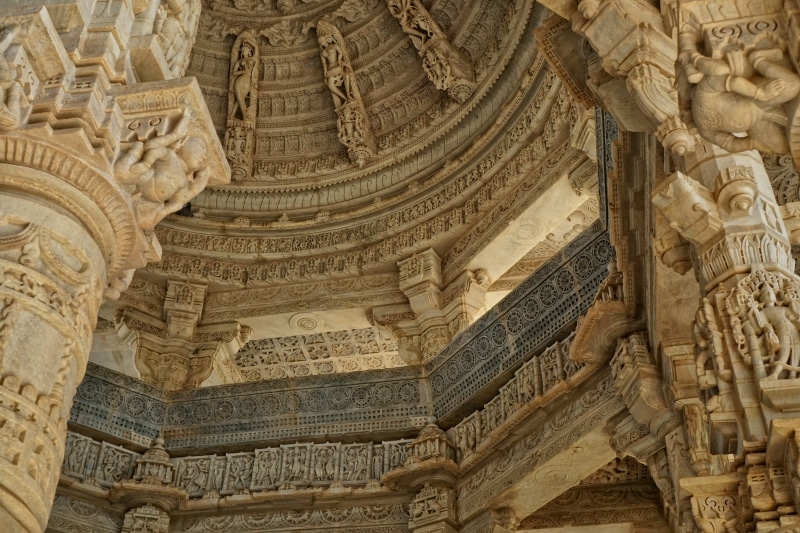 creativity, low angle view, ceiling, no people, archaeology, ranakpur, place of worship, architecture, tourism, carving - craft product, the past, built structure