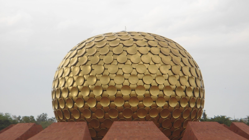 day, dome, aurobindo ashram, architecture, sky, Golden Globe, city, built structure, place of worship, nature, Ashram, matri mandir, 4K, cloud - sky, gold