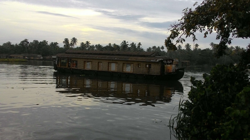 no people, sky, transportation, plant, sea, cloud - sky, lake, kanyakumari, outdoors, waterfront, green, boat, built structure, water, 2K, reflection
